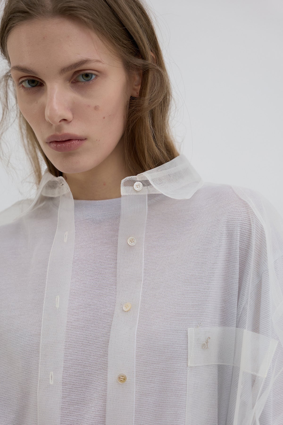 Overdueflair Mesh Oversized Shirt Ivory