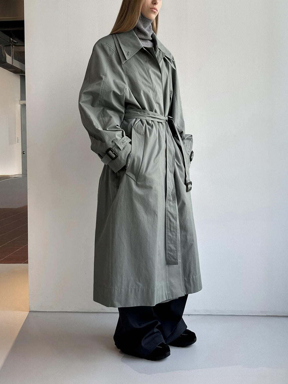 Low Classic New Armhole Stitch Trench Coat Blue Green