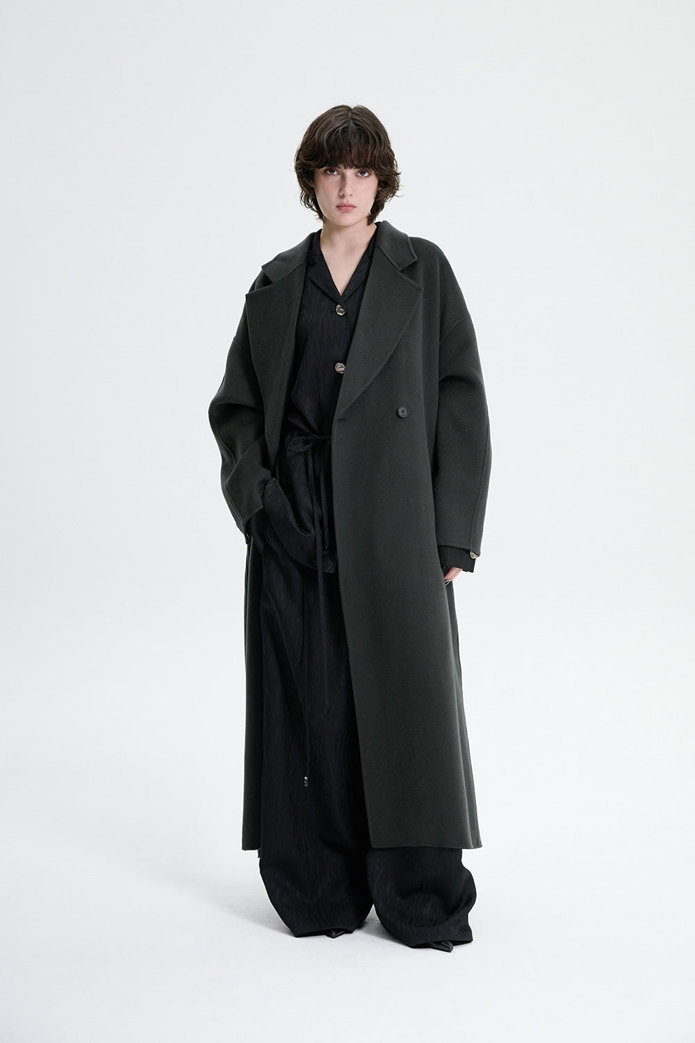 Treemingbird Handmade) Wide Long Coat Dark Gray
