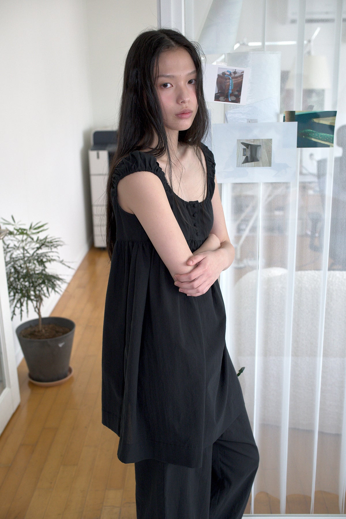 Overdueflair Cotton Baby Doll Dress Black