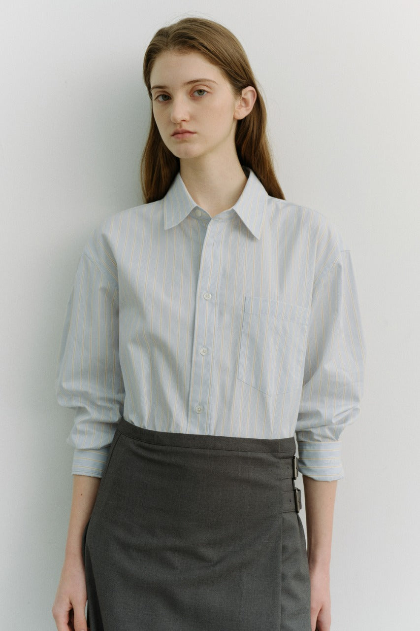 Dunst Unisex Oversized Striped Shirt Misty Blue Stripe