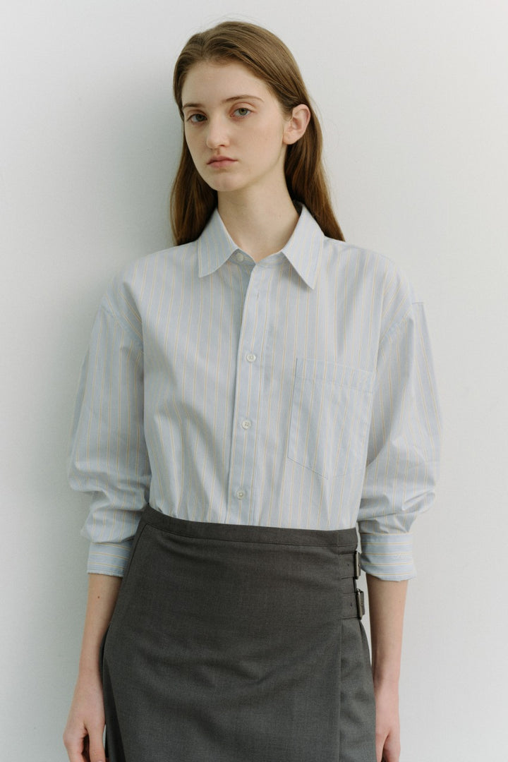 Dunst Unisex Oversized Striped Shirt Misty Blue Stripe