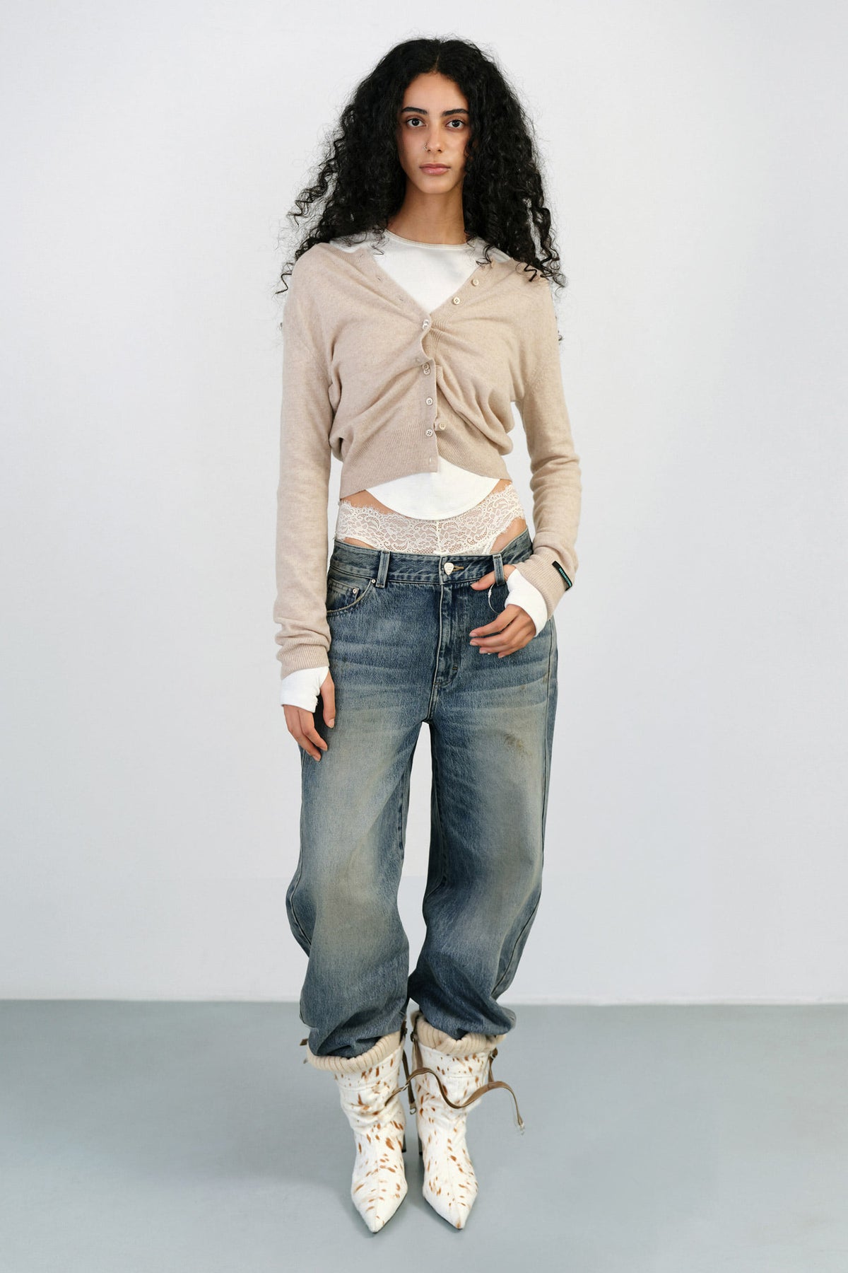 Instantfunk Essential Wool Round Cardigan - Beige