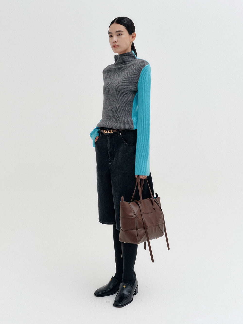 EENK Contrast High-Neck Knitwear Top - Mint