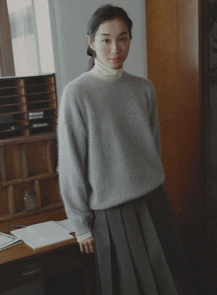 Mango Maniplease Ainee Angora Knit Light Grey