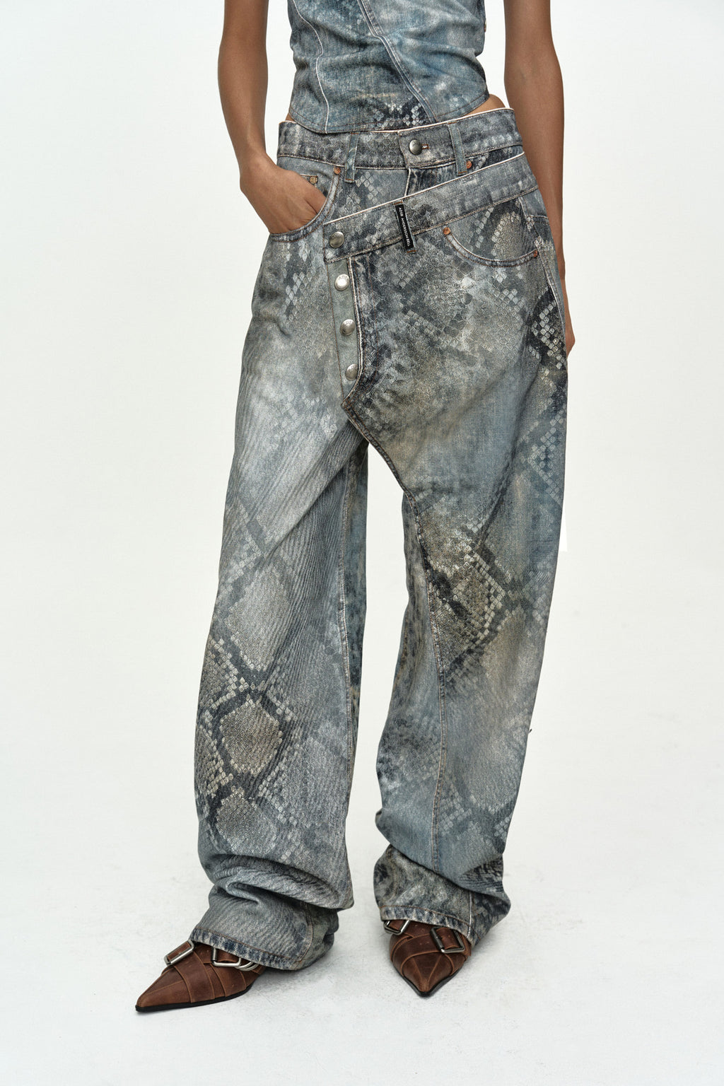 Andersson Bell Python Fade Denim Printed Overlay Jeans