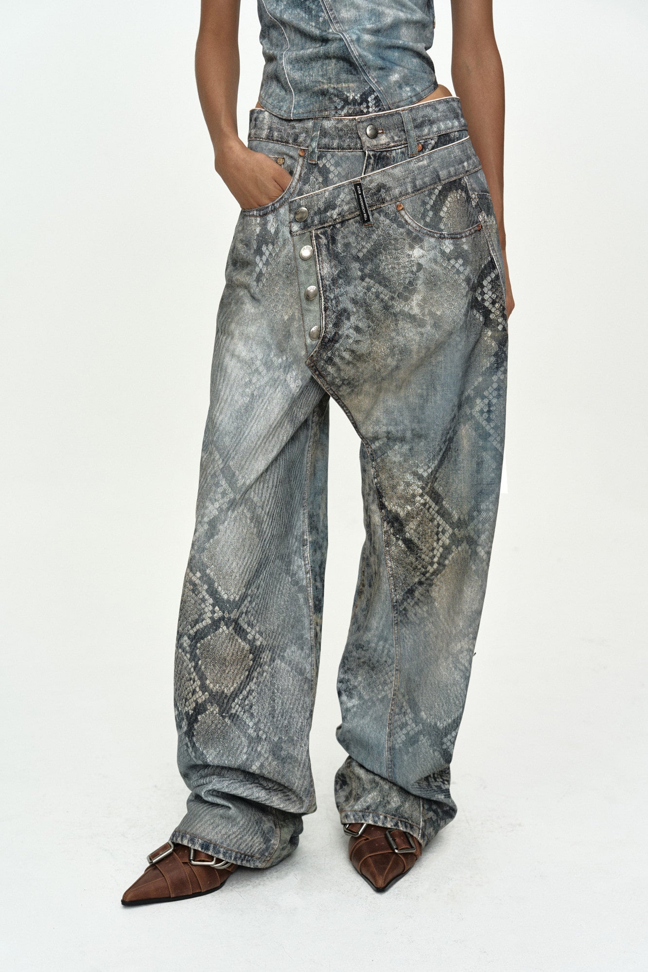 Andersson Bell Python Fade Denim Printed Overlay Jeans