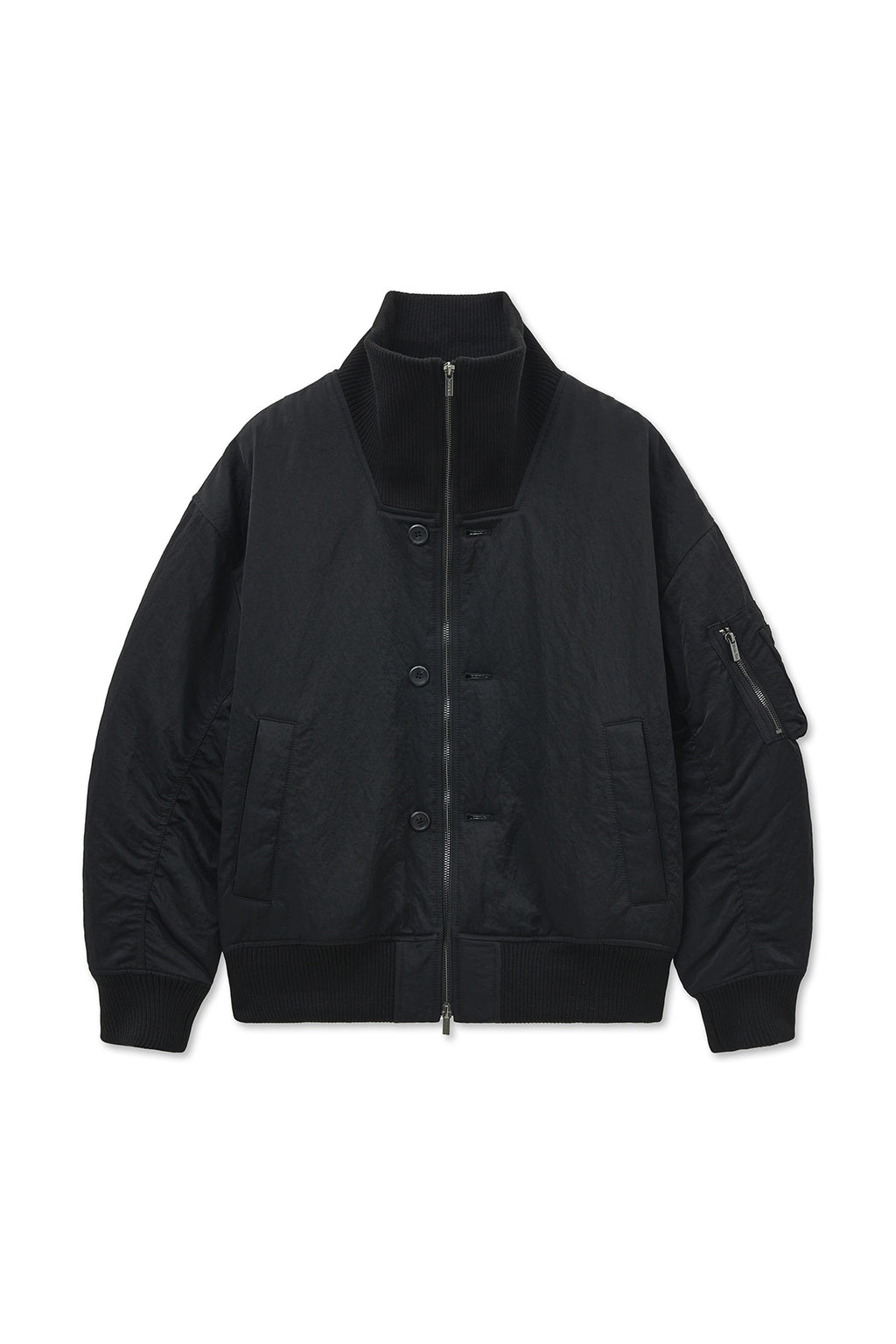 [matinkim] HIGH NECK BUTTON POINT ZIP UP JUMPER IN BLACK