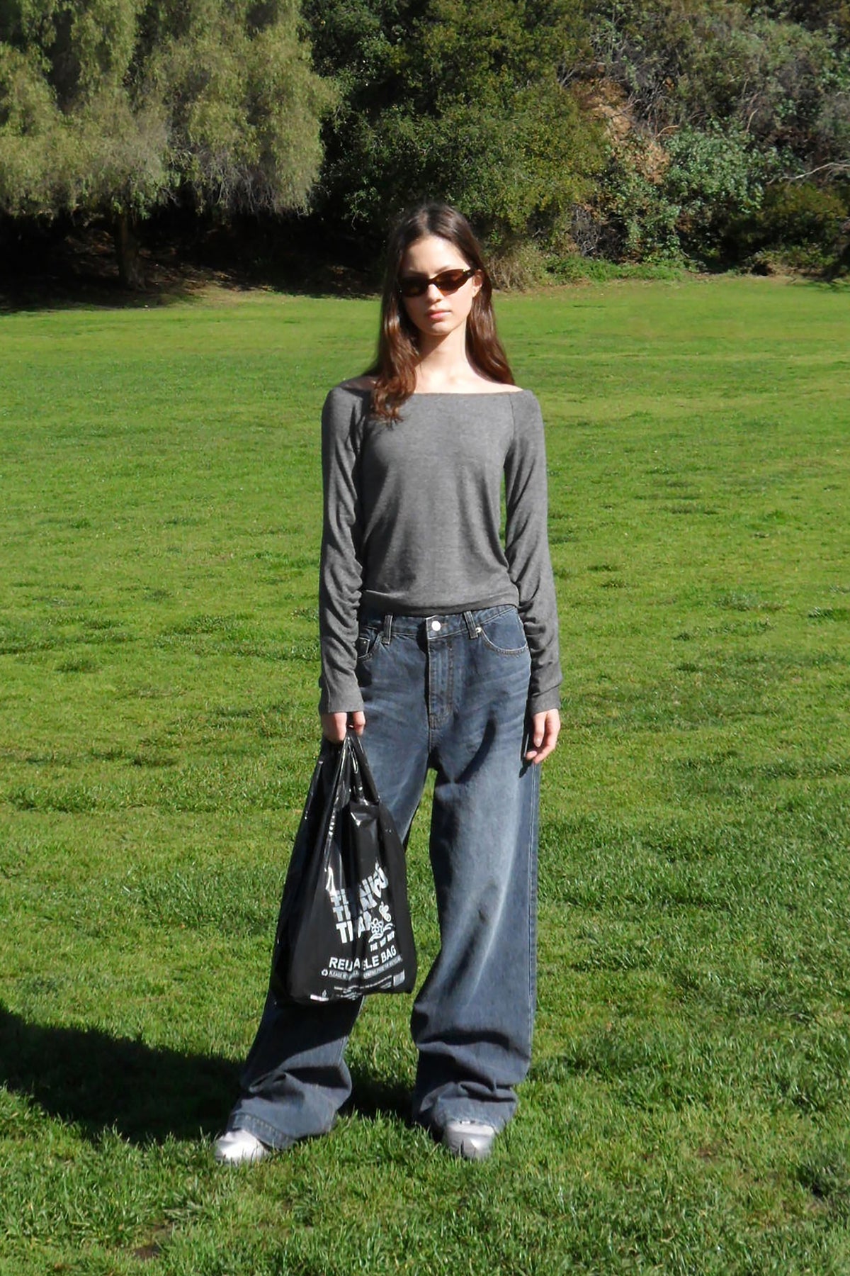 Low Classic Ruched Off-Shoulder T-Shirt Melange Grey