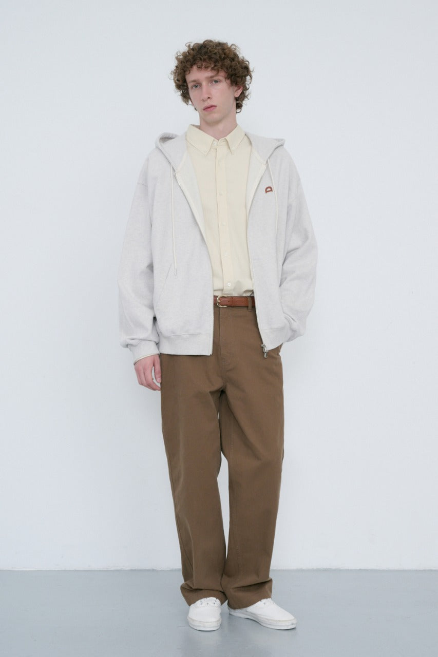 Dunst Unisex Leather Logo Zip-Up Hoodie Oatmeal Melange