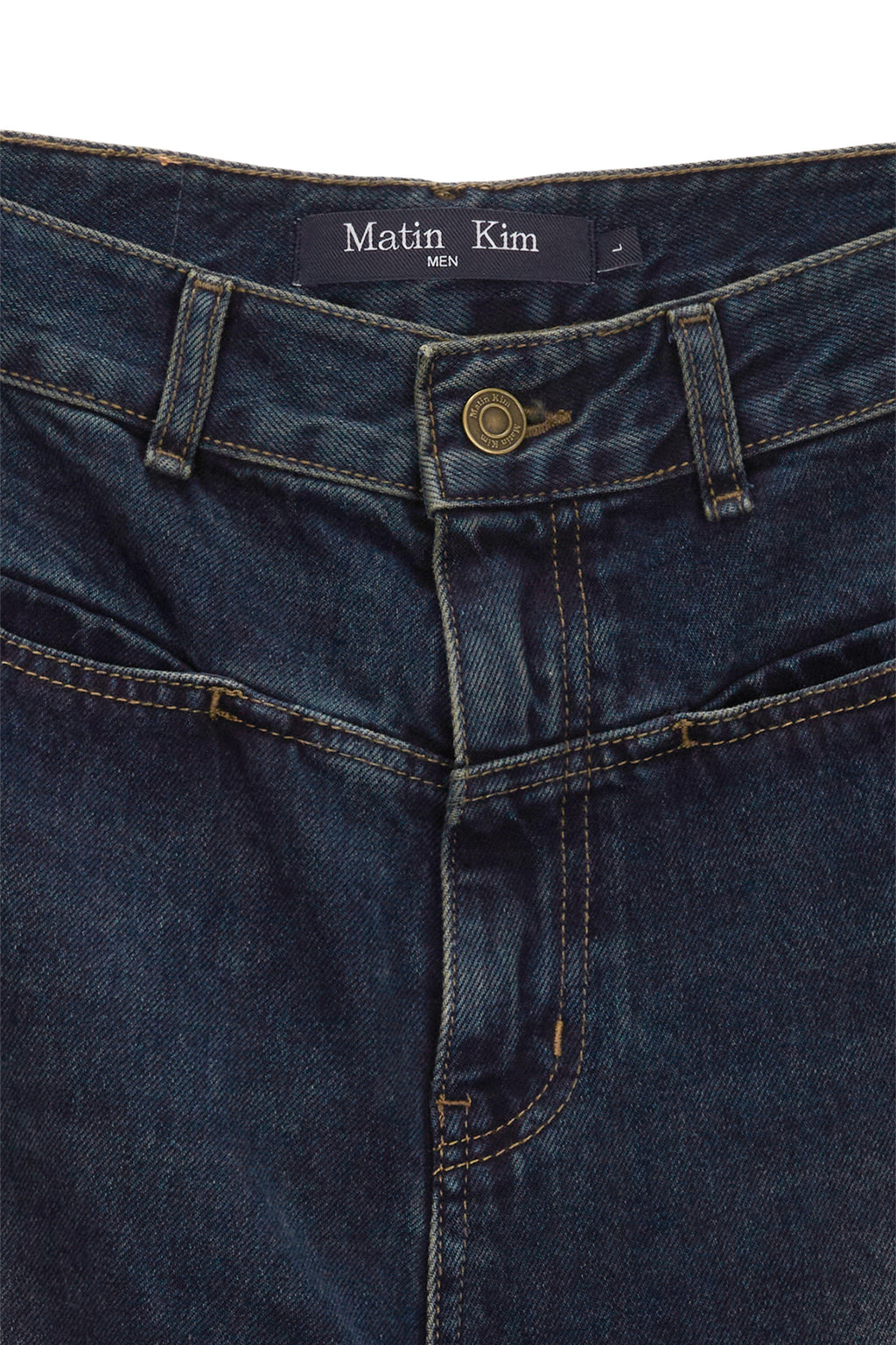 [matinkim] SIDE BRUSH WASHED DENIM PANTS FOR MEN IN NAVY