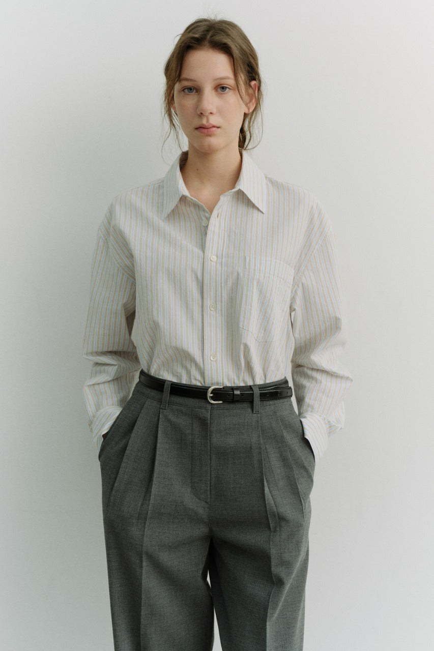 Dunst Unisex Oversized Striped Shirt Beige Stripe