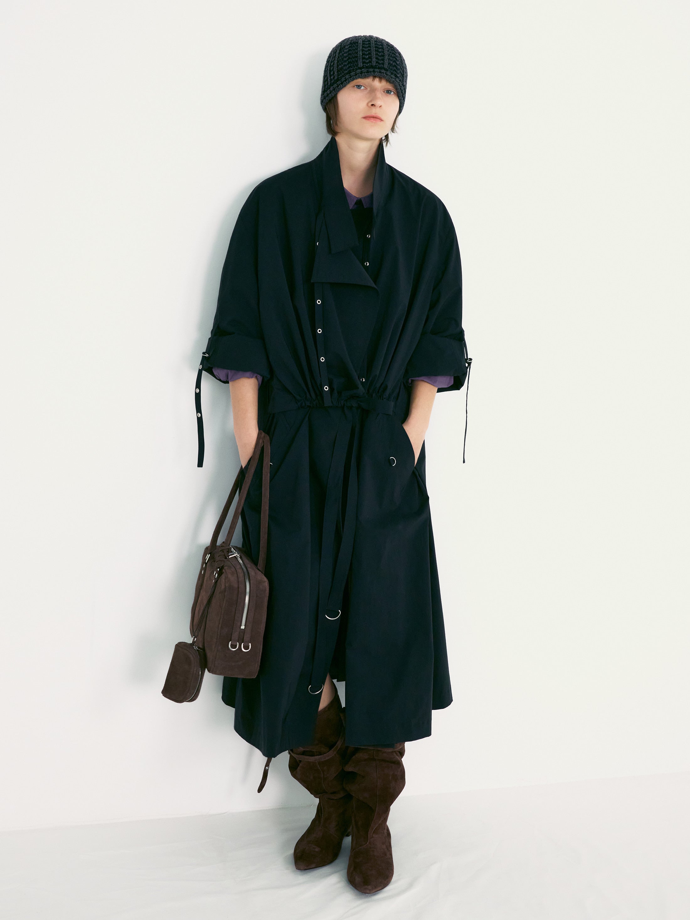 [low_classic] Oversized Belted Trench Coat
Black