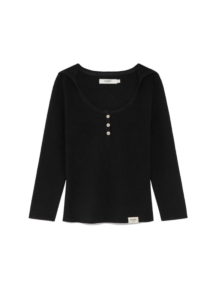 GLOWNY 3/4 G Waffle Button Fly Tee (Black)