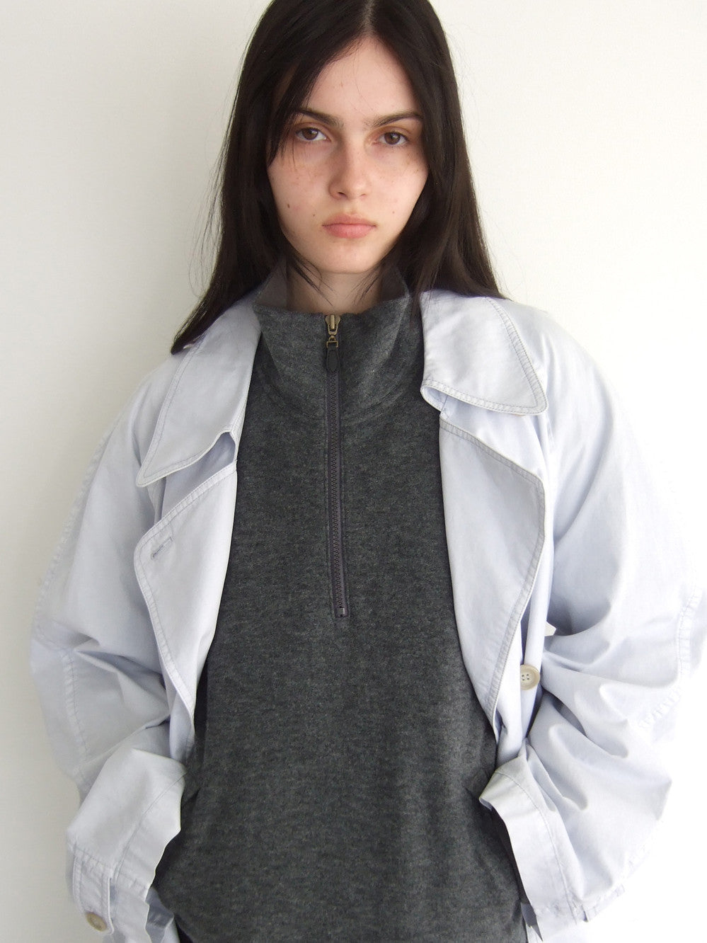 Low Classic Pigment Washed Half Trench Coat Light Blue