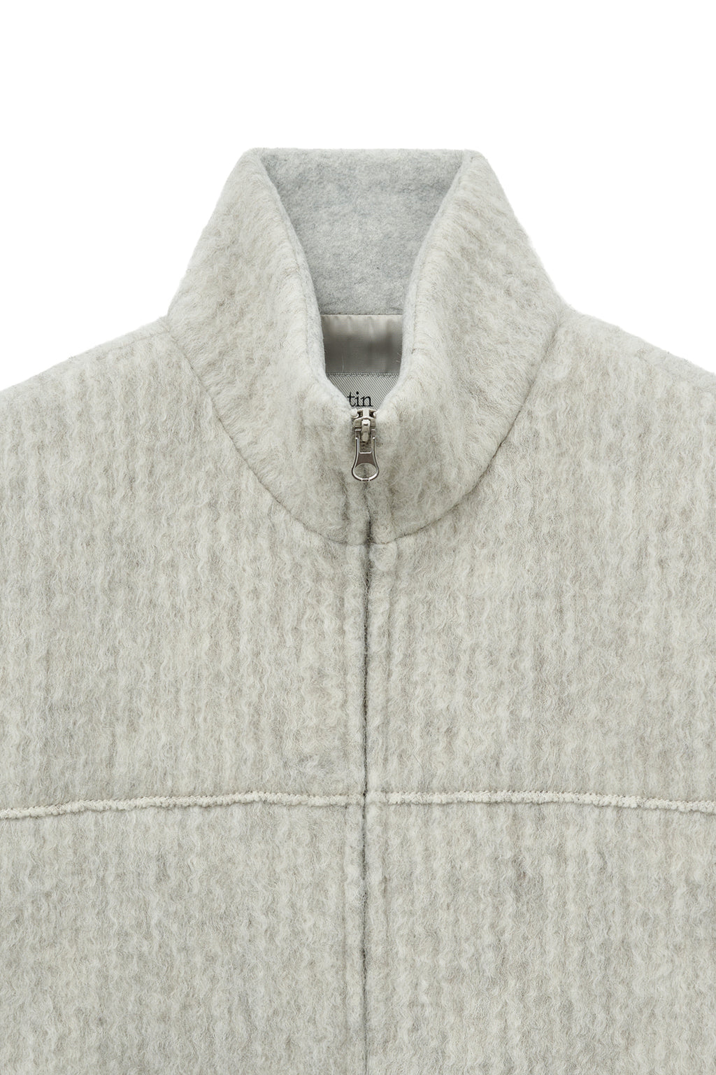 [matinkim] HAIRY HIGH NECK ZIP UP JUMPER IN LIGHT BEIGE
