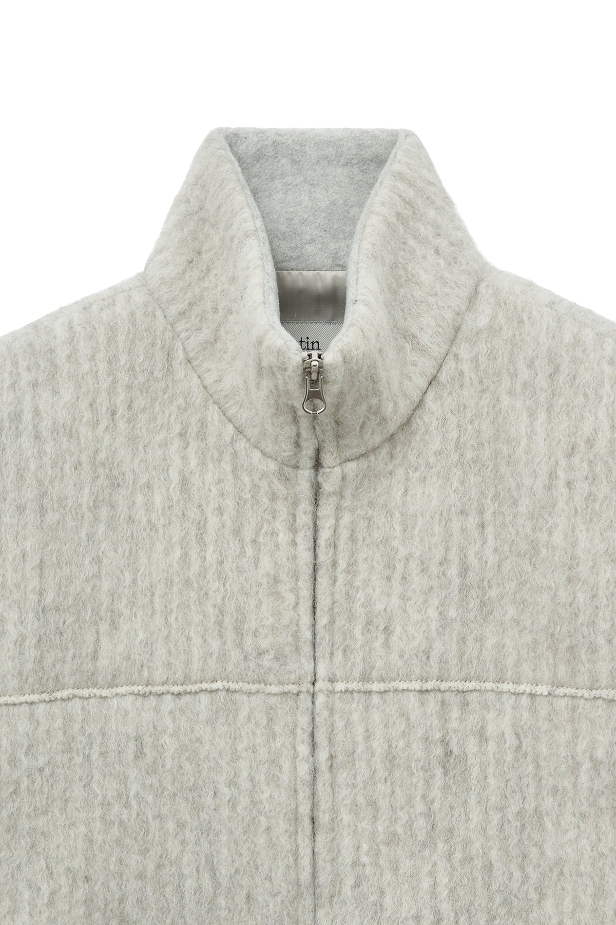 [matinkim] HAIRY HIGH NECK ZIP UP JUMPER IN LIGHT BEIGE