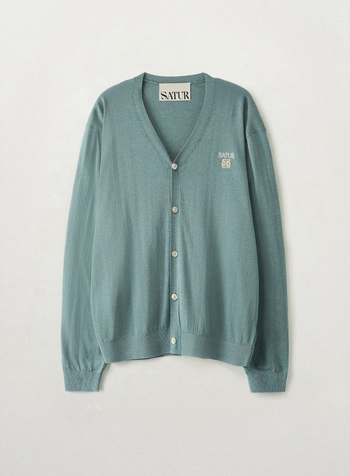 Satur Loren Linen Blend Cardigan - Fog Blue