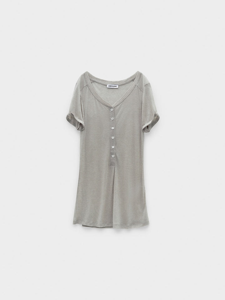 Low Classic Button-Up Jersey Long T-Shirt Oatmeal