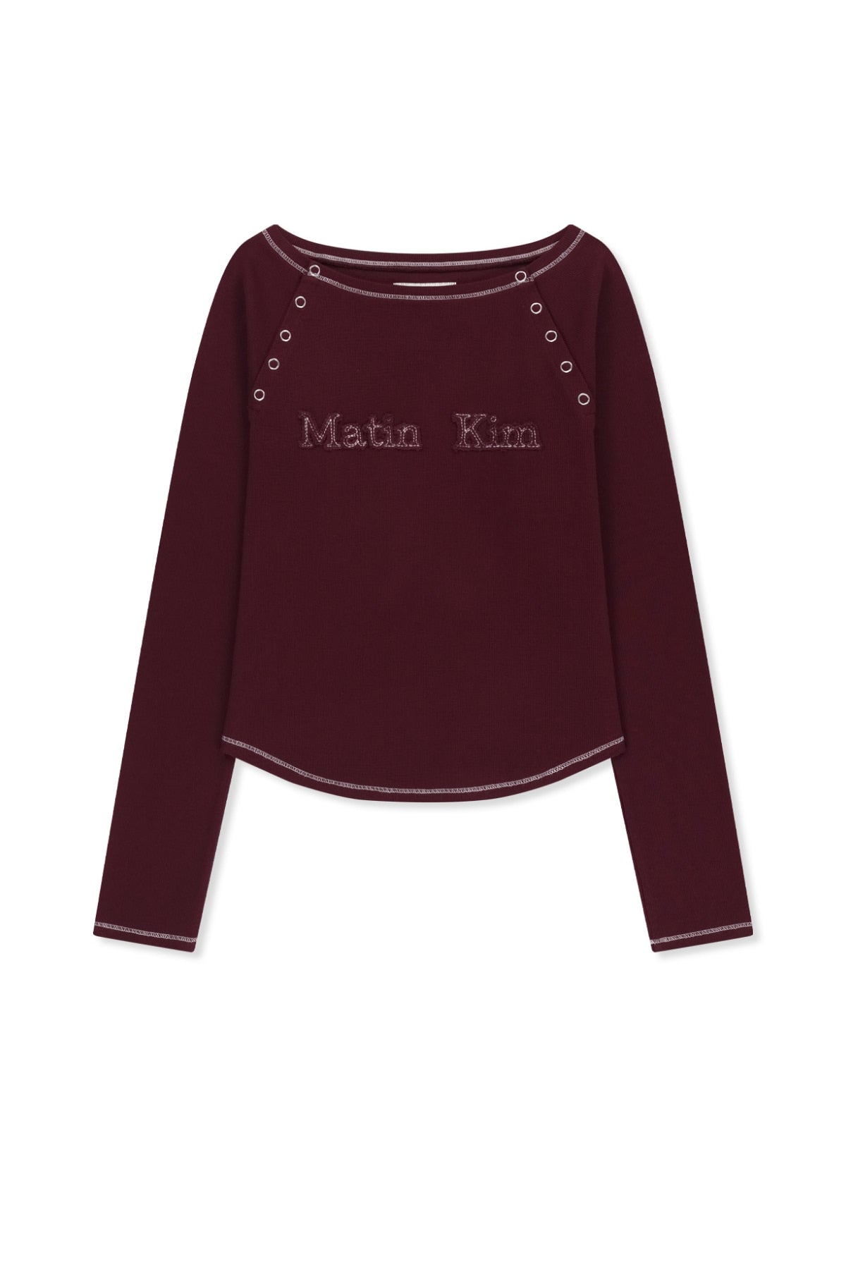 Matinkim Logo Applique Button Detail Raglan Top IN Wine