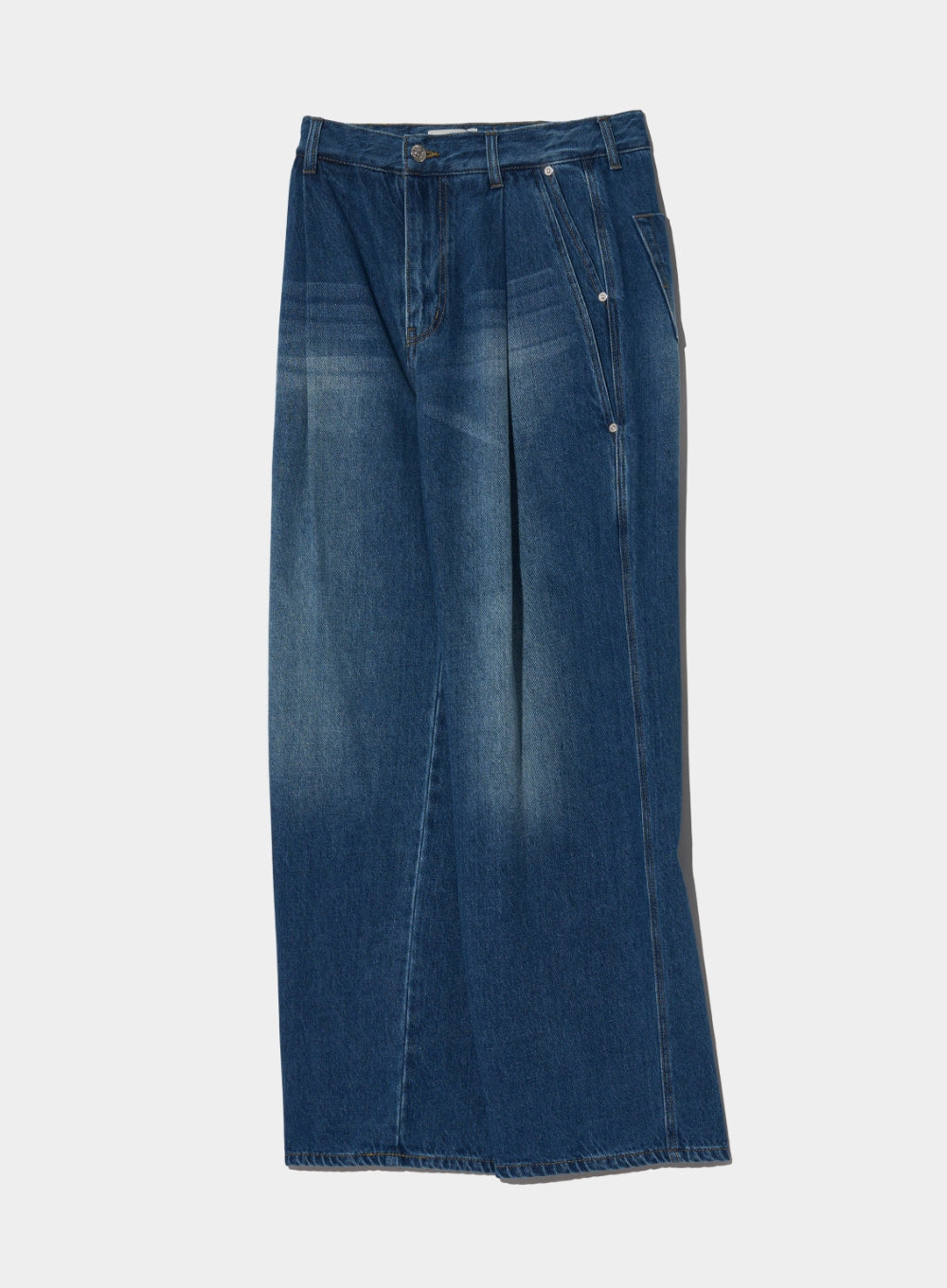 [satur] (W) Vinales Retro One Tuck Denim Pants - Mid Blue