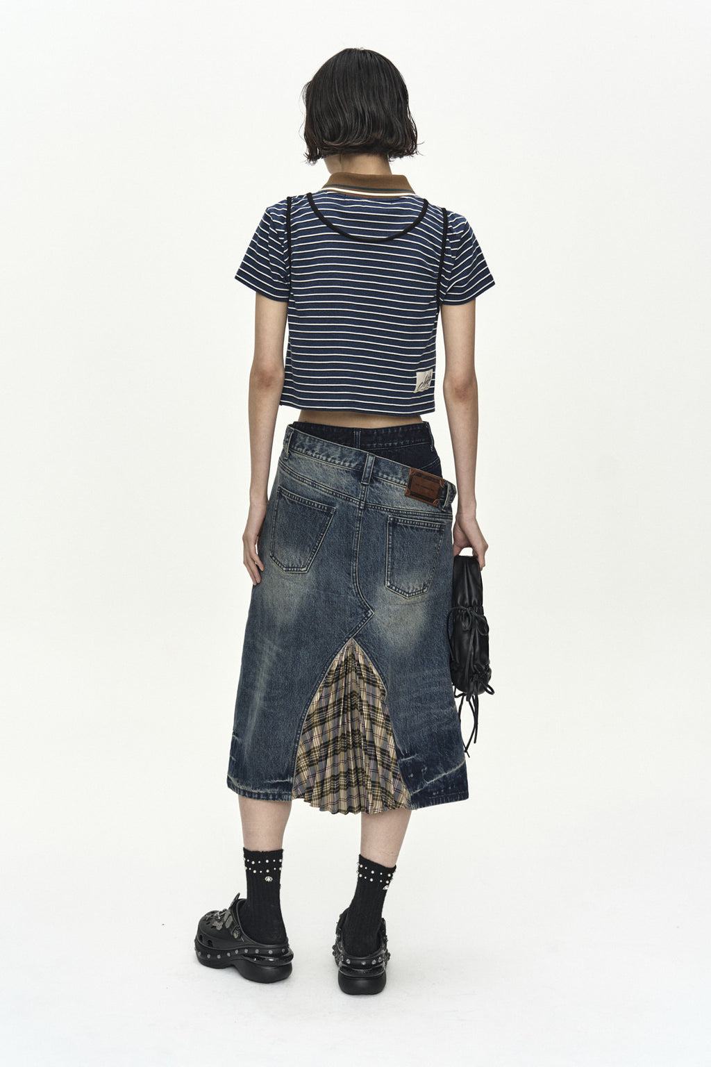 Andersson Bell Pleats Combo Flipped Denim Skirt