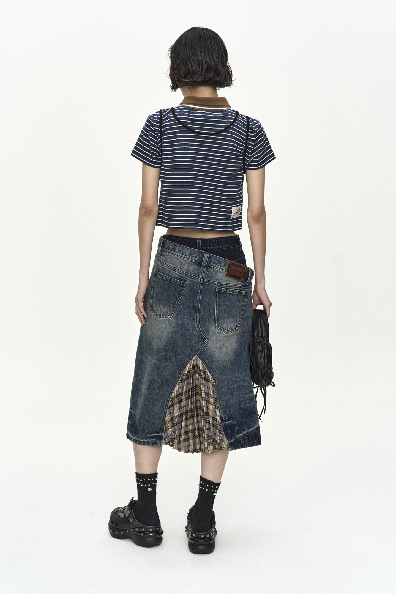 Andersson Bell Pleats Combo Flipped Denim Skirt