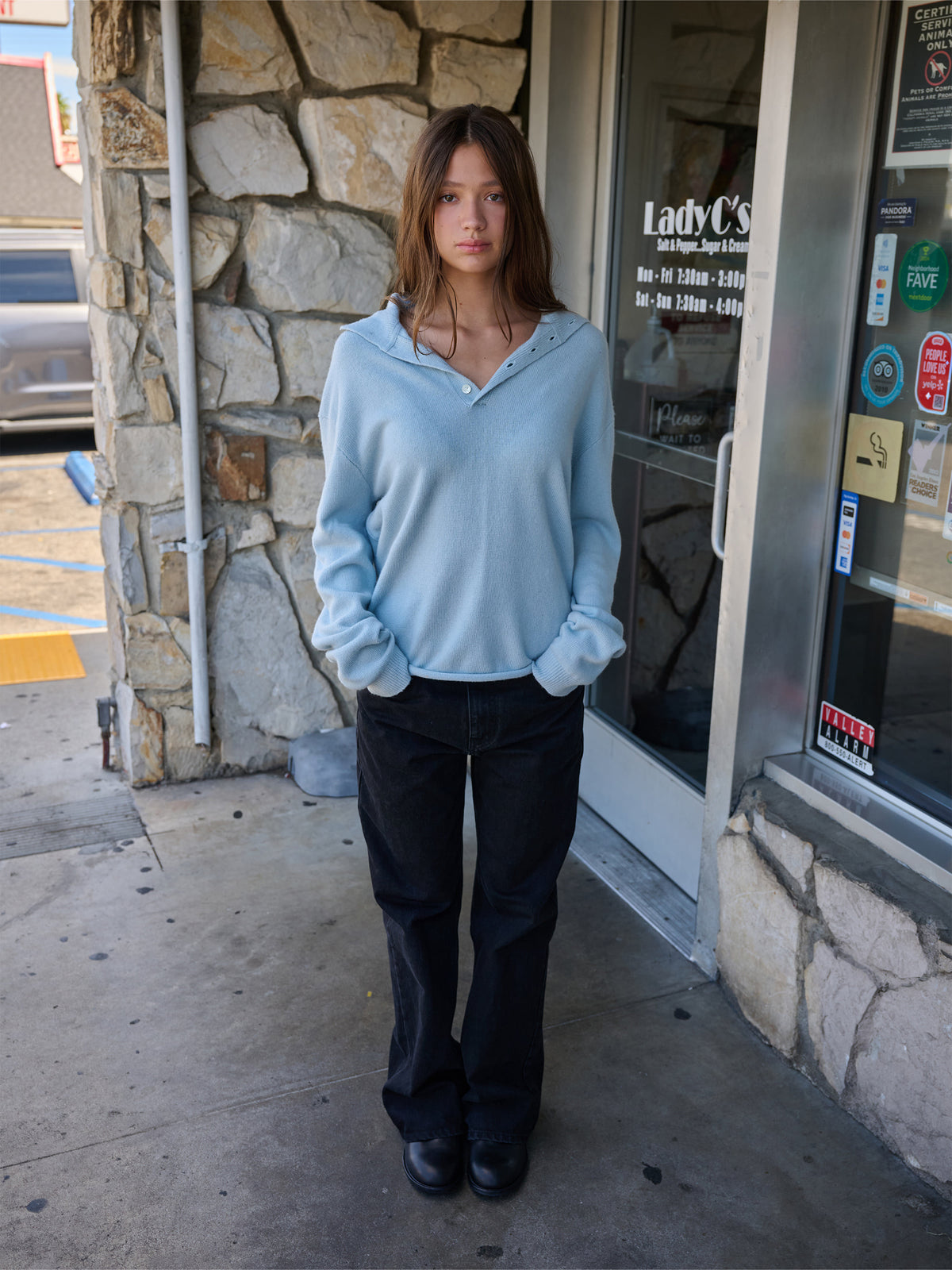Low Classic Wool Blend High-Neck Sweater Sky Blue