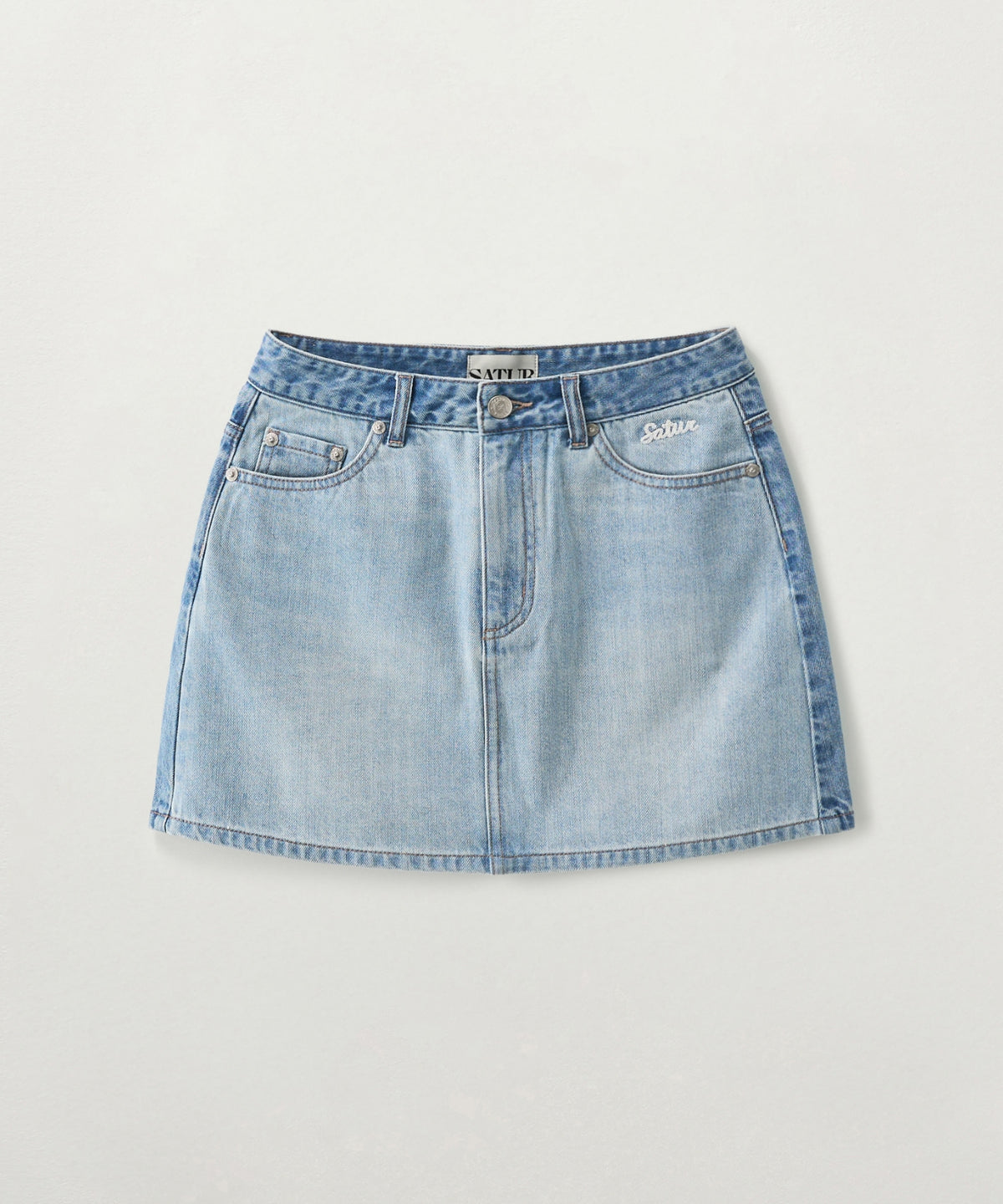 Satur (W) Contrast Denim Mini Skirt - Light Blue