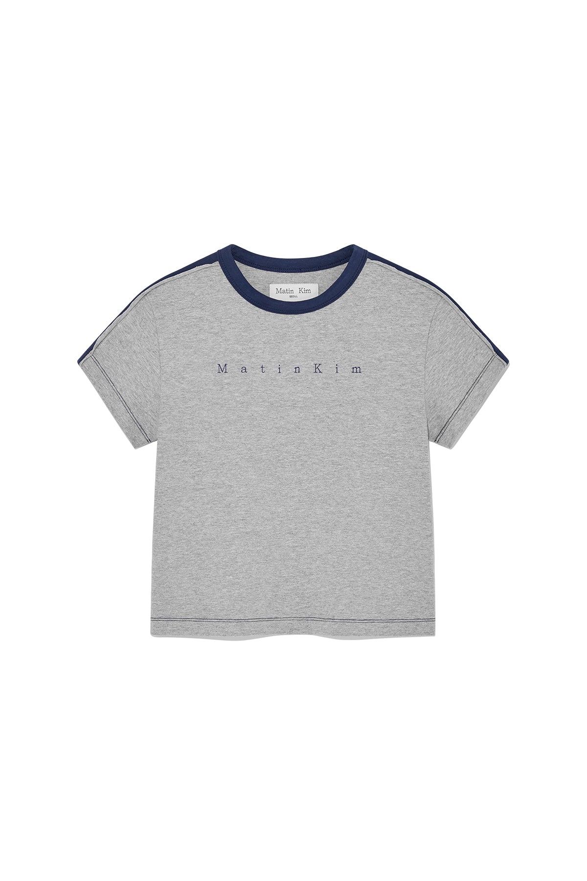 Matinkim Color Line Point Logo Crop Top For Women IN Grey