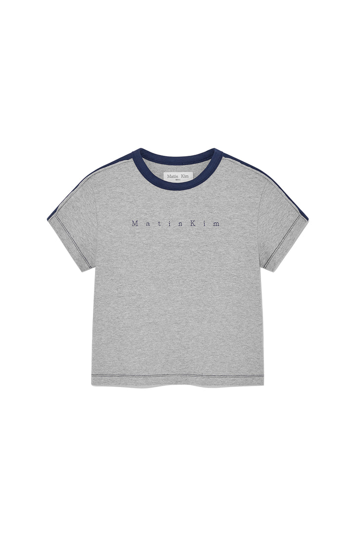 Matinkim Color Line Point Logo Crop Top For Women IN Grey