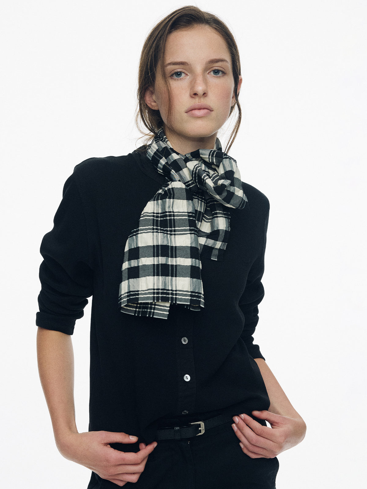 Nothing Written Textured check scarf (Black)
