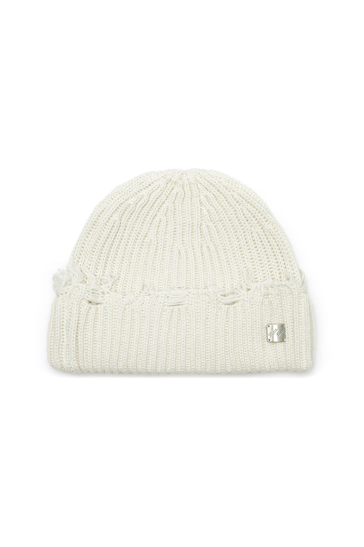 Matinkim Damage Point Ribbed Beanie IN Ivory
