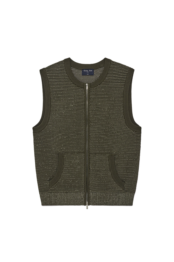 Matinkim Two Tone Mesh Knit Vest For Men IN Khaki
