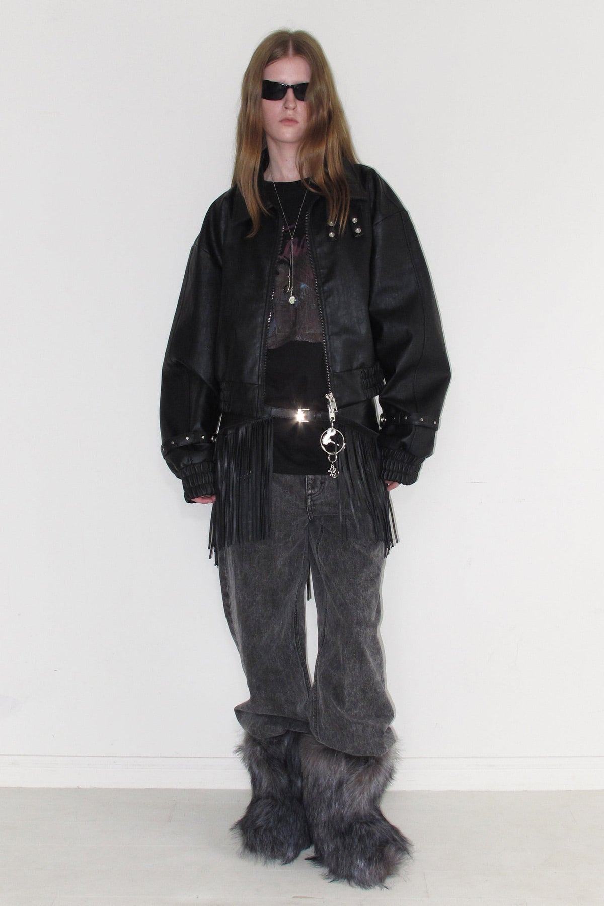 Instantfunk Cropped Strap Leather Jacket - Black