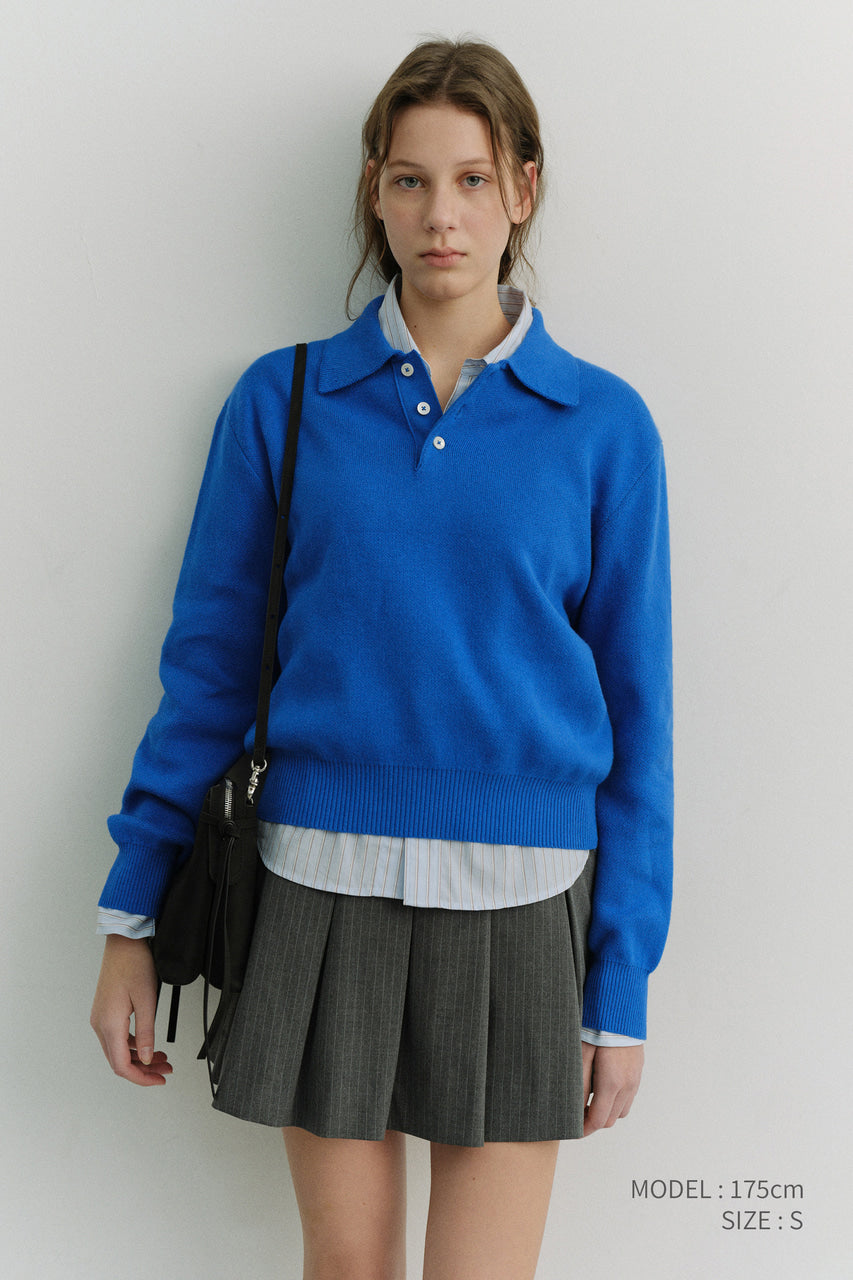 Dunst Unisex Cashmere Collared Sweater Blue