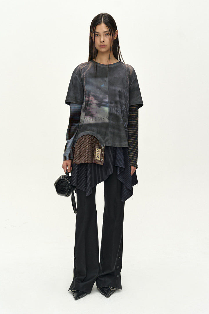 Andersson Bell Mixed Stripe Sleeve Layered Top