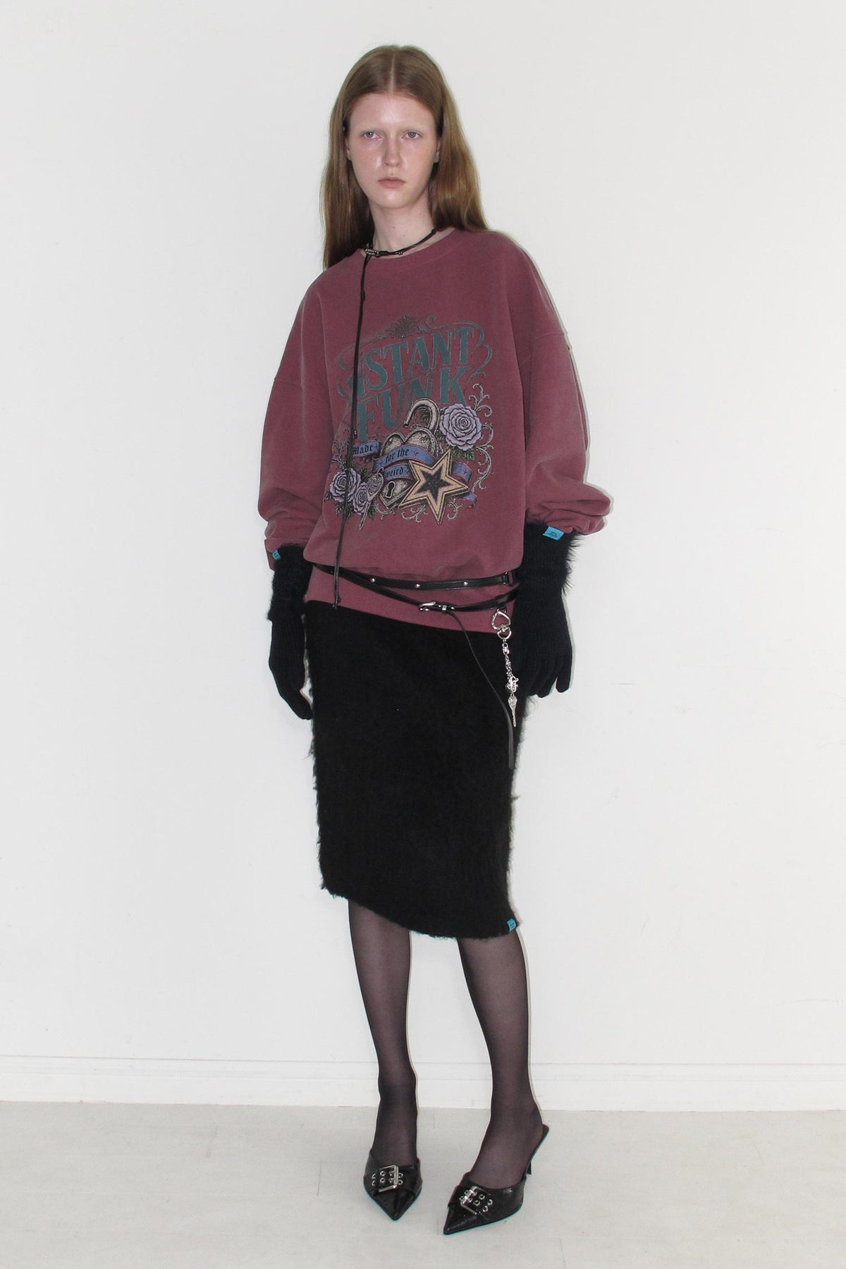 Instantfunk Fuzzy Knit Long Skirt - Black