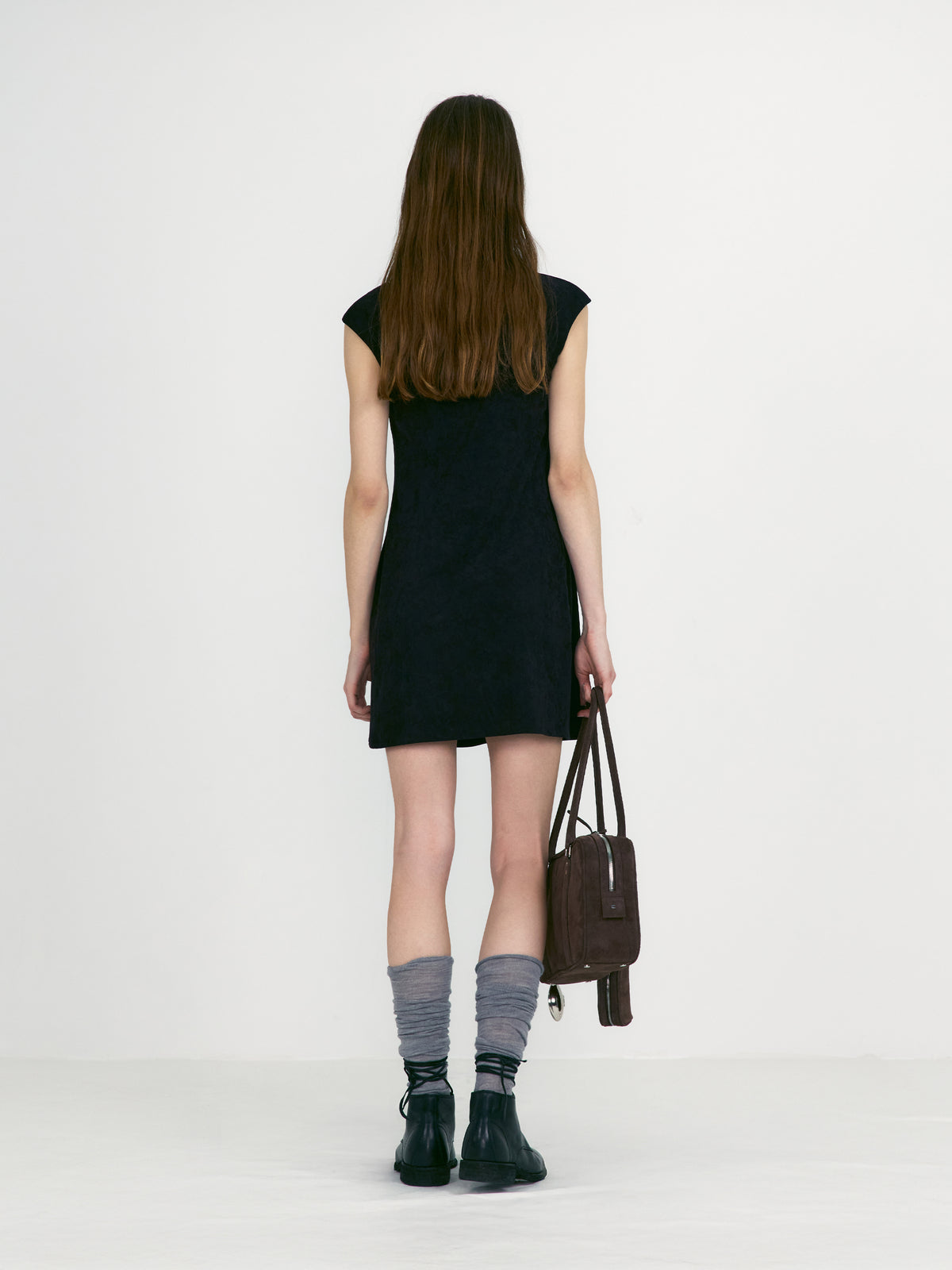 Low Classic Velvet Tunic Mini Dress Black