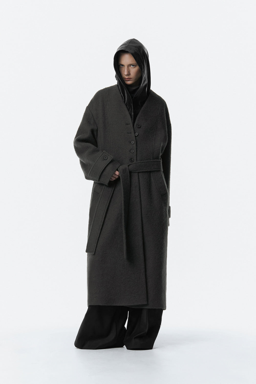 Treemingbird Boucle Wool Long Coat Gray