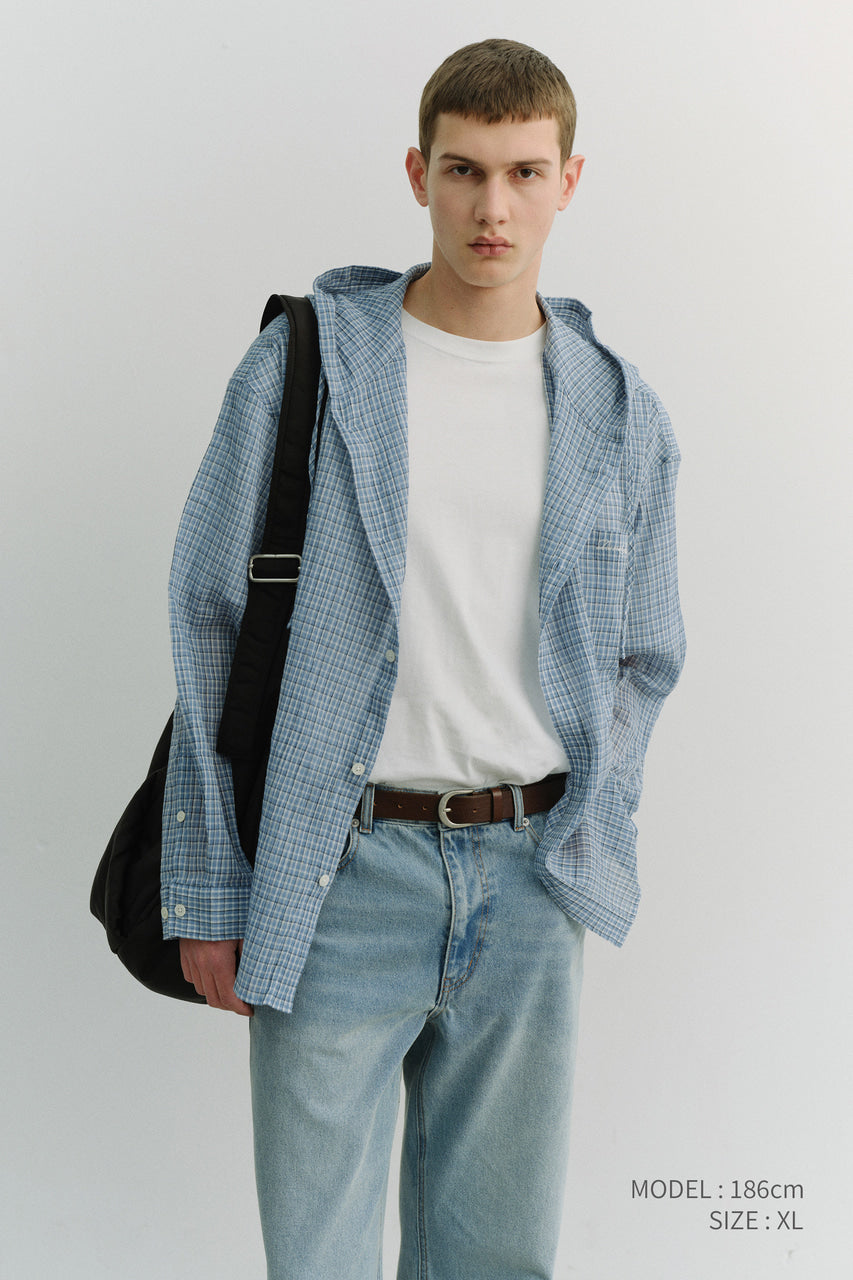 Dunst Unisex Classic Hooded Shirt Soft Blue Check