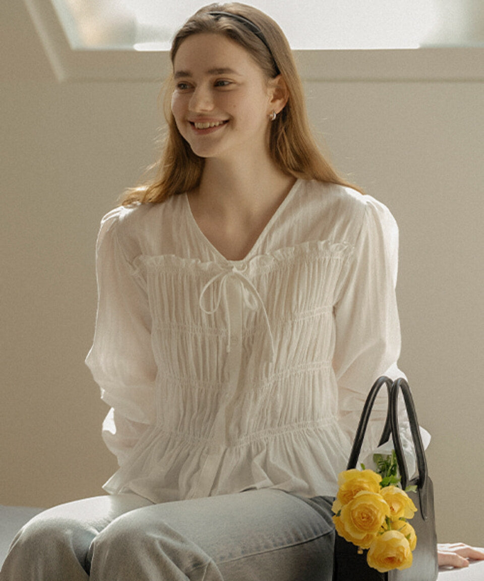 Tillidie Ribbon point smoke cotton blouse Ivory
