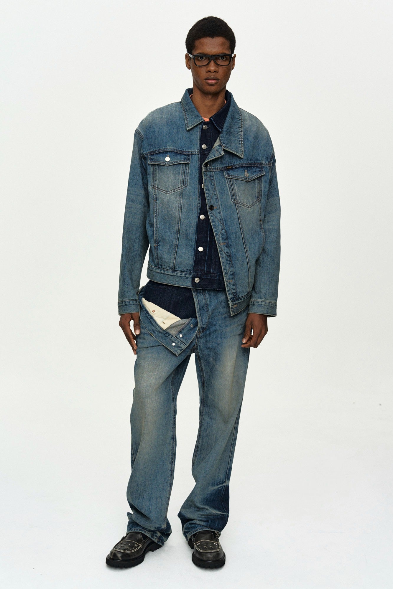 Andersson Bell Unisex Asymmetric Layered Wide-Leg Jeans apa