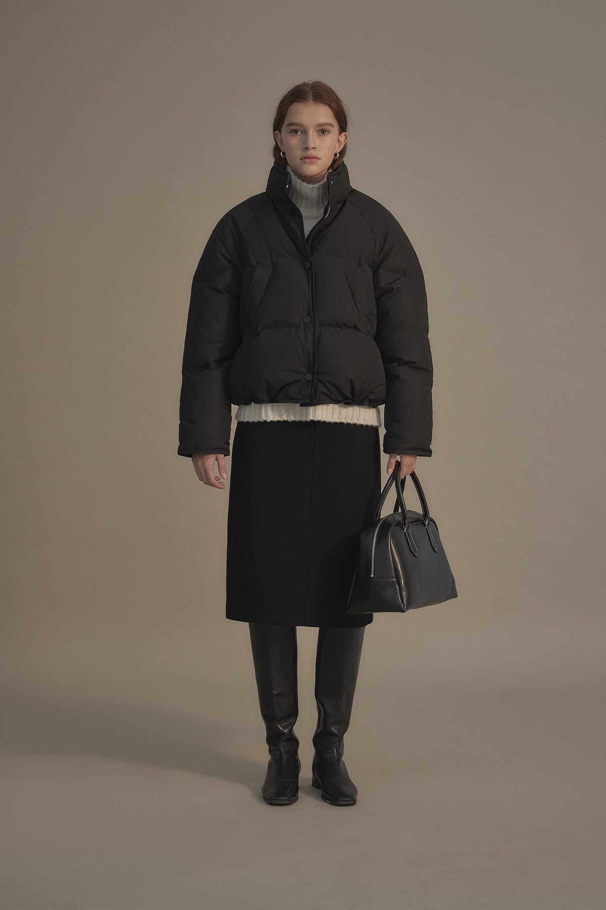 Nothing Written Cropped string puffer jacket (Black)