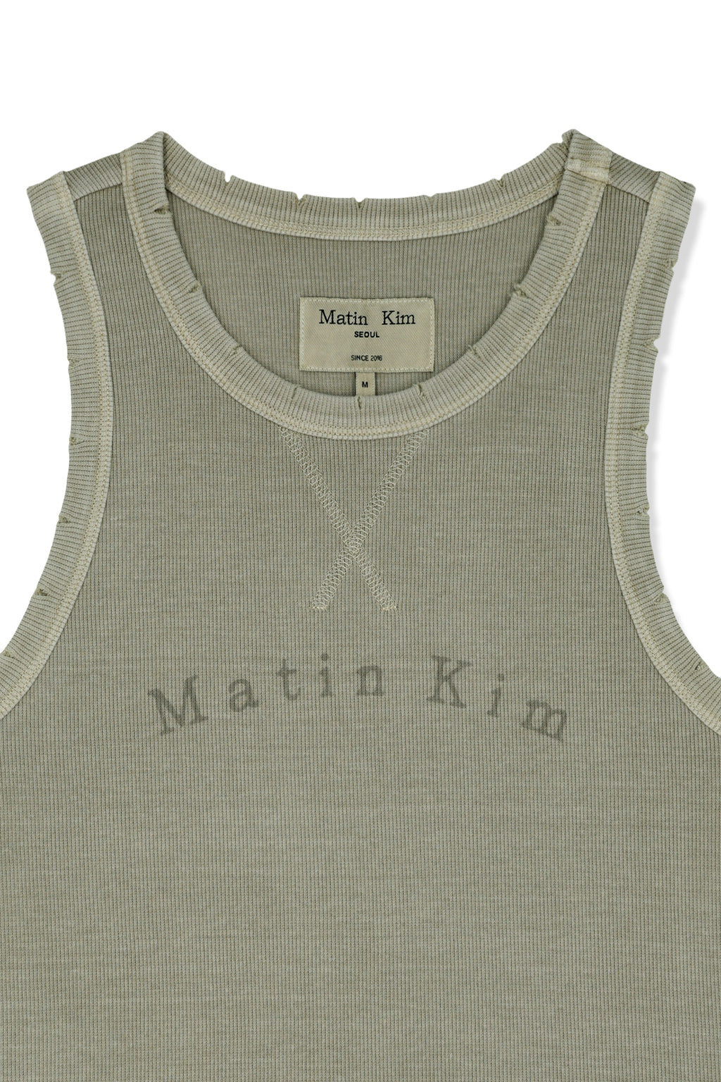 Matinkim Distressed Sleeveless Logo Top IN Beige