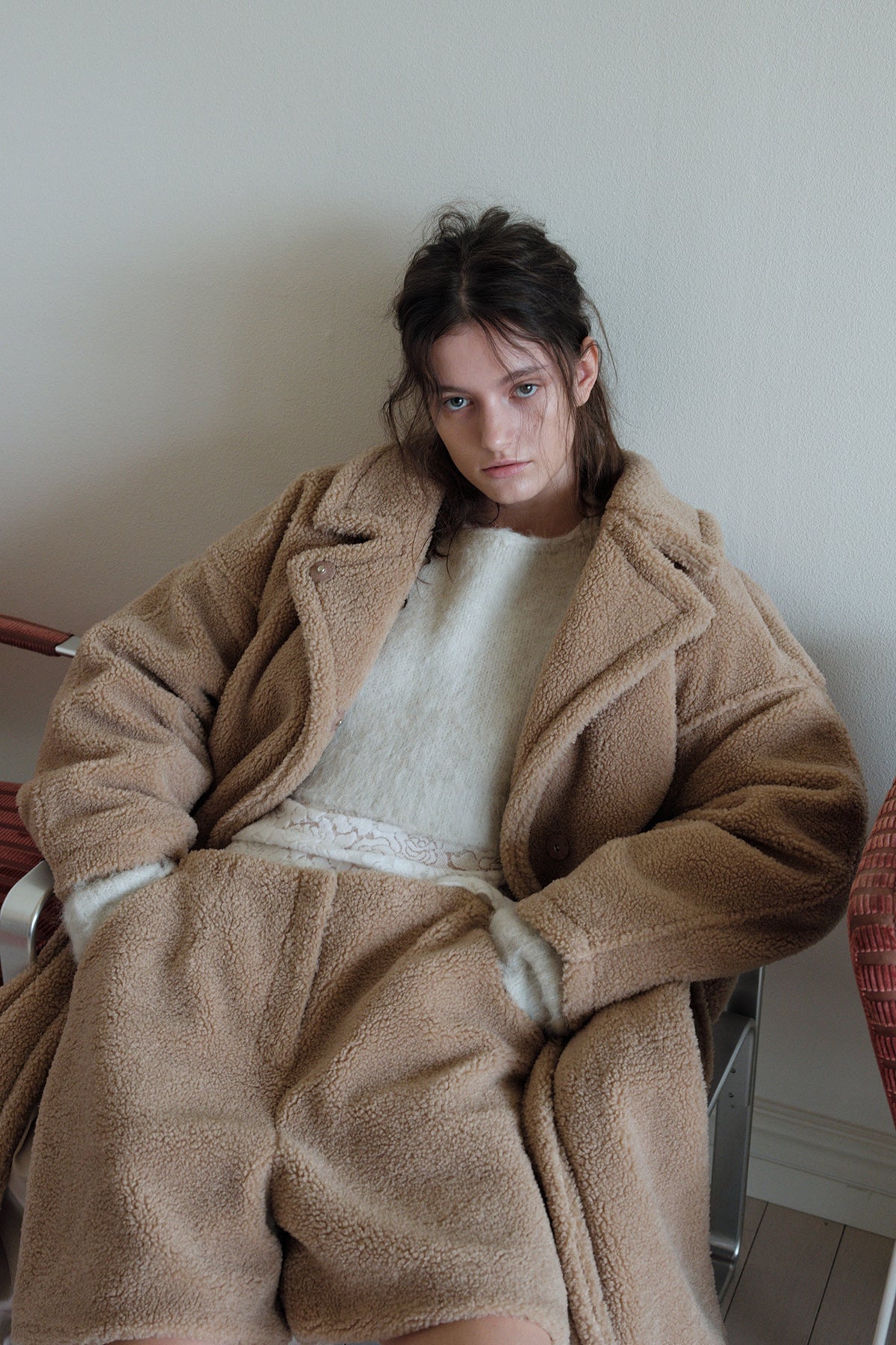 Overdueflair Belted Shearling Coat Camel