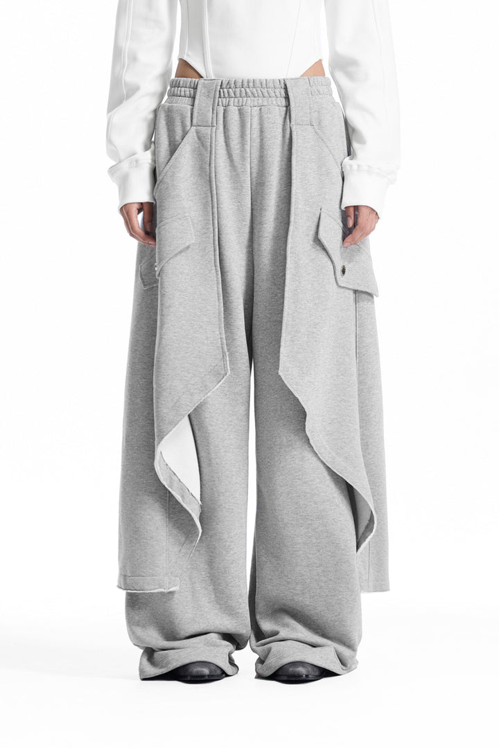 Treemingbird Raw-Edge Layered Sweat Pants Melange Gray