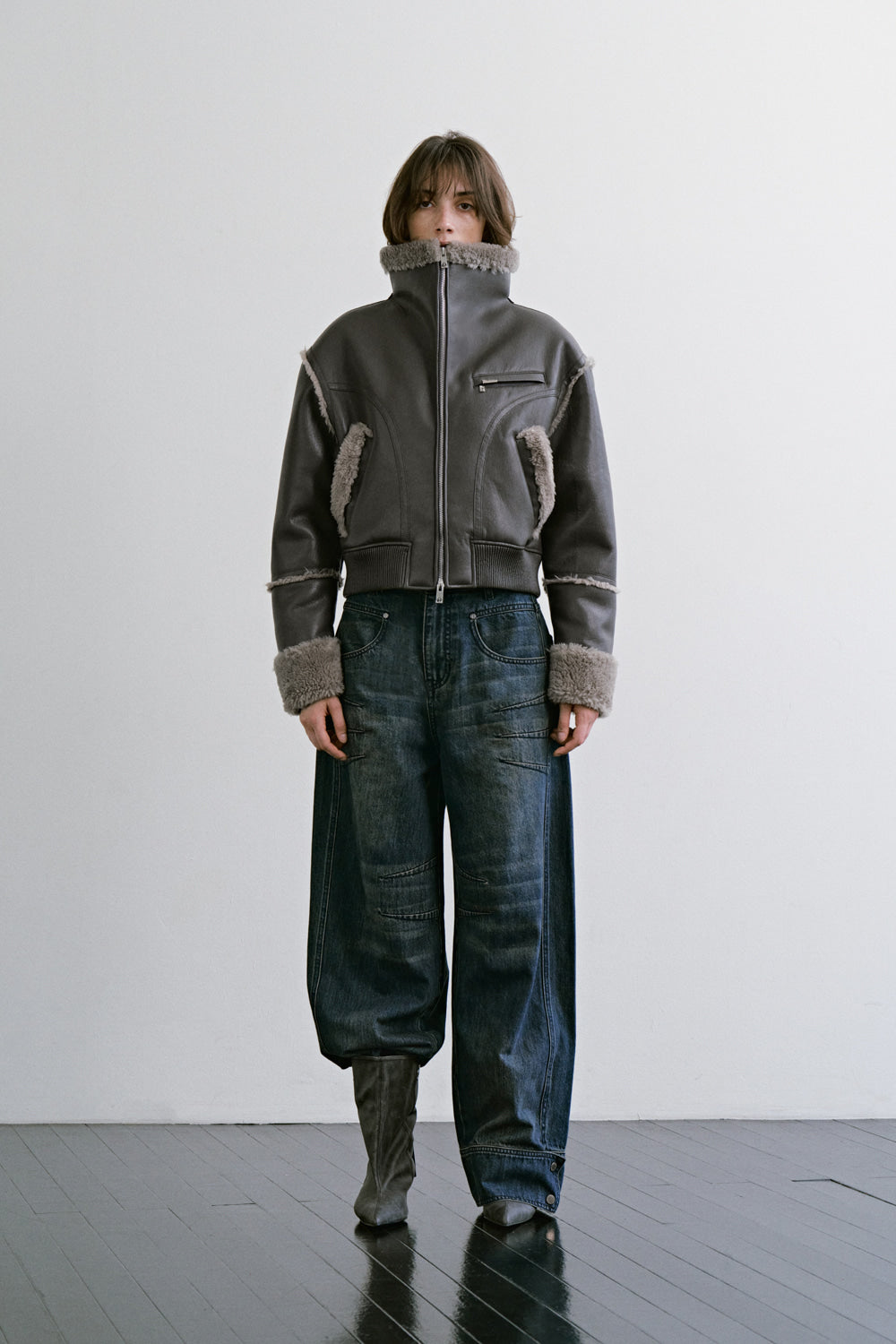 Treemingbird High-Neck Shearling Jumper Gray