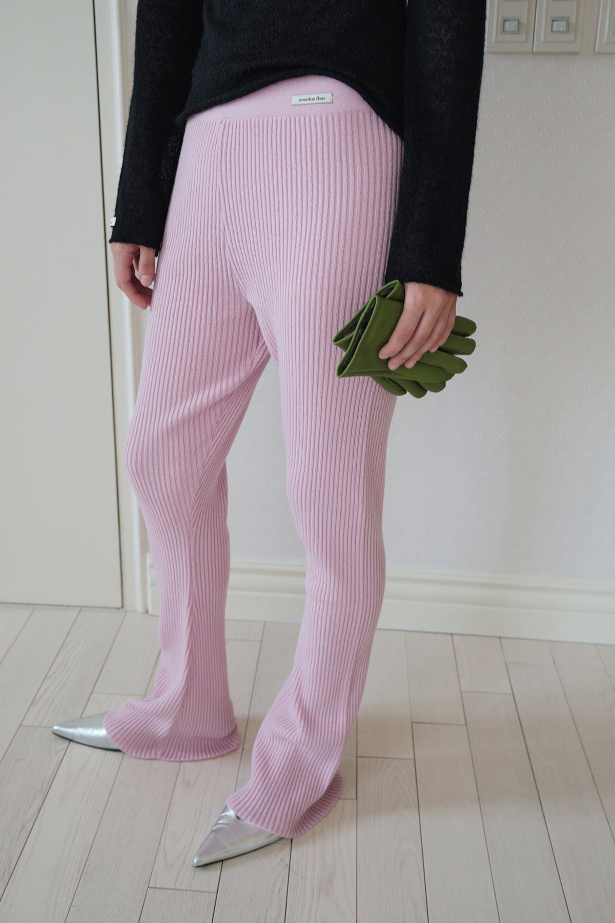 Overdueflair Wool Ribbed Knit Pants Pink
