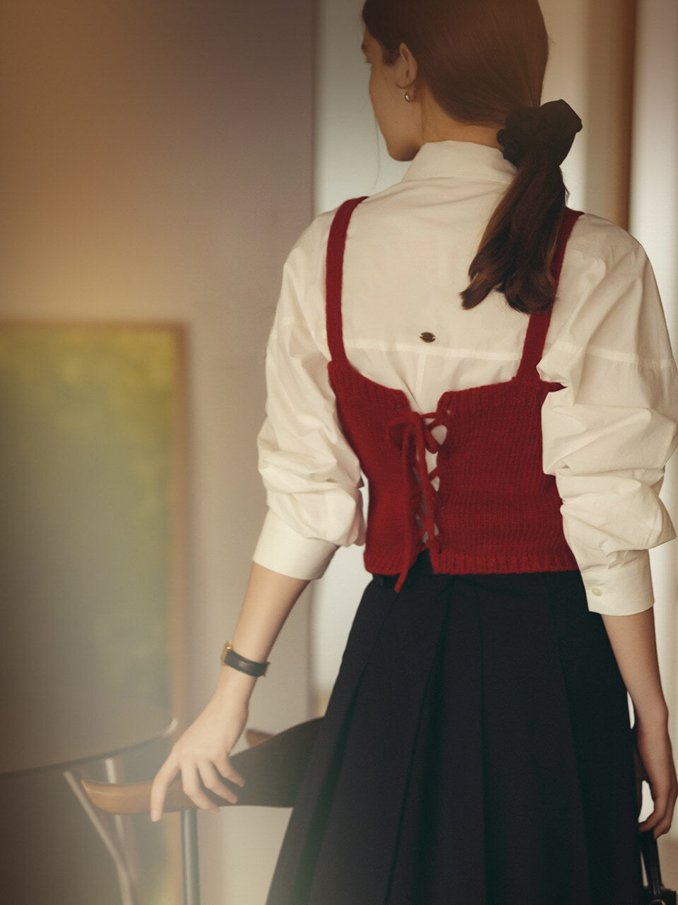 Tillidie Back ribbon pointed bustier Red